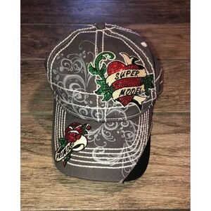 Womens Primos Hunting Calls Strap Sequin Heart Gray Red Super Model Cap Hat